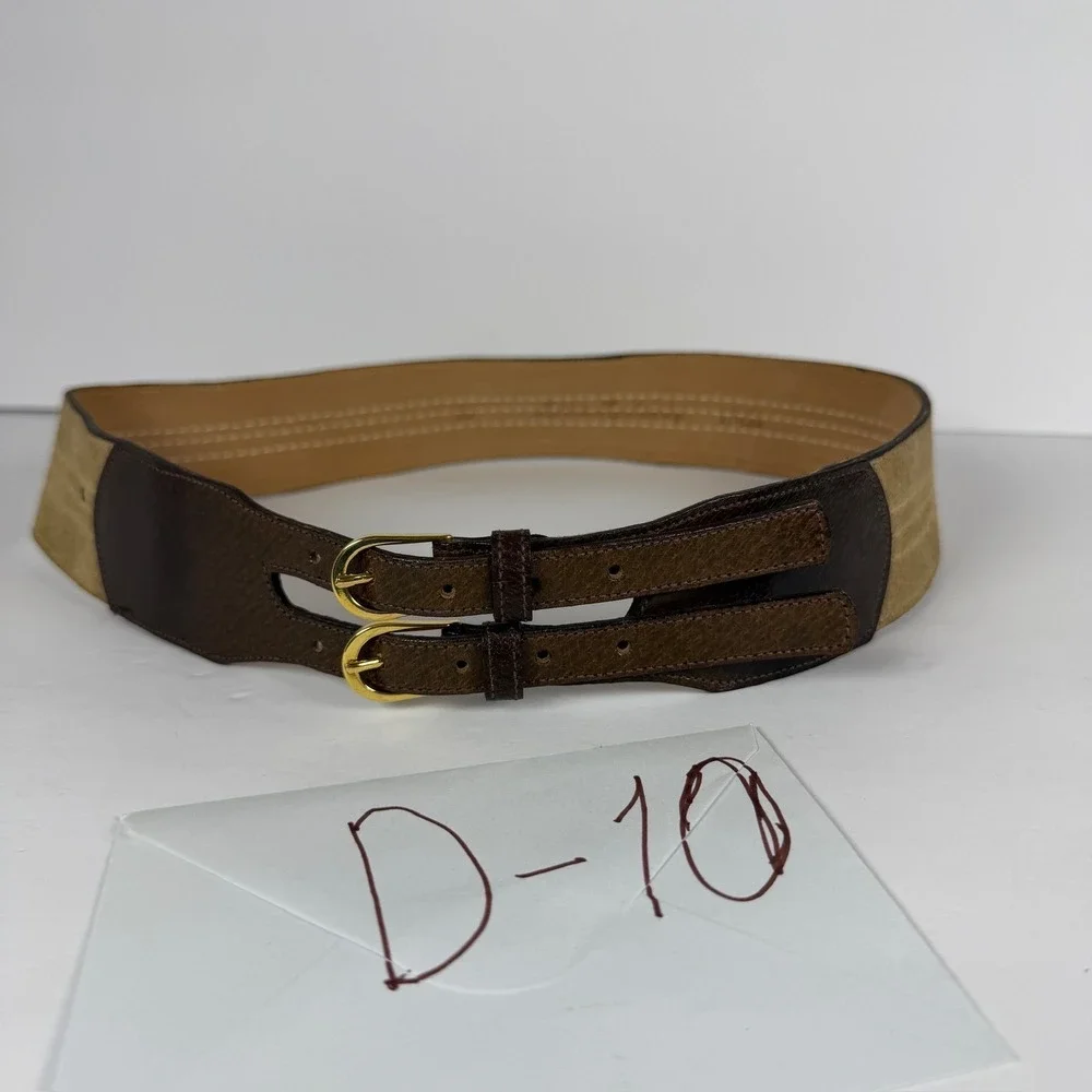 Morris Moskowitz Leather Double Buckle Belt Women's Size 30‎ Gold Tone Hardware